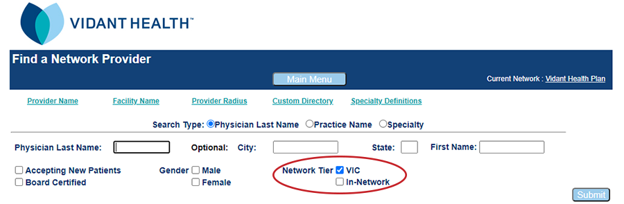 Select a Network Tier checkbox to narrow your search results.